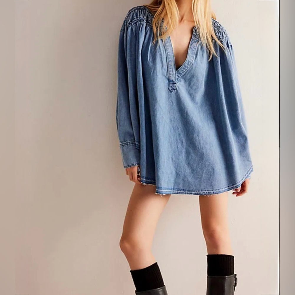 Free People We the Free Another Love Denim Tunic size XS Oversized Boho NWT